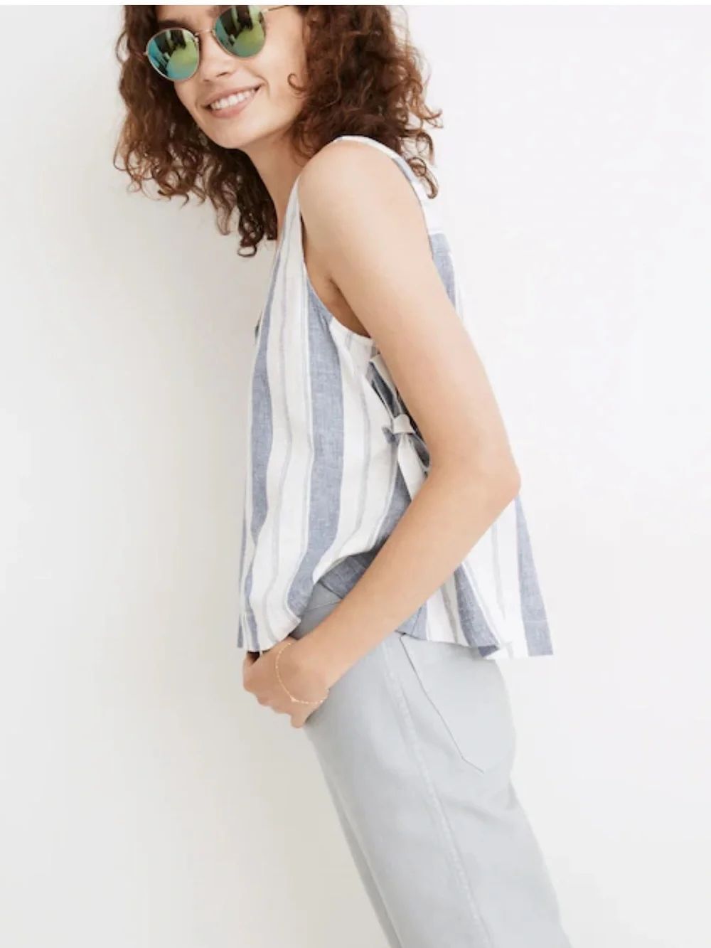 Madewell Linen-Blend Side-Tie Tank Top in Stripe